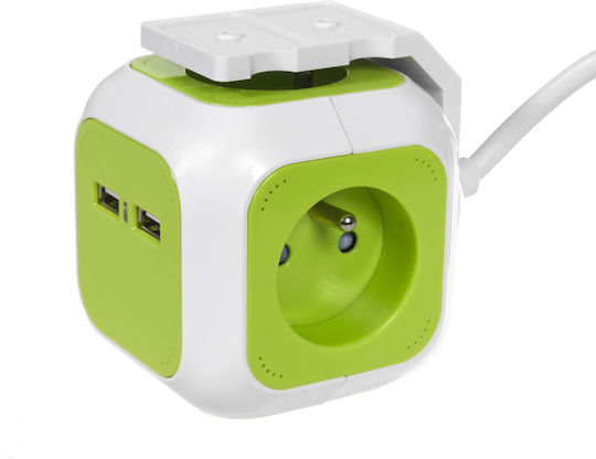 Green Blue PowerCube 4 Θέσεων με 2 USB-A και Καλώδιο 1.4m Πράσινο Γαλλίας (Type E)