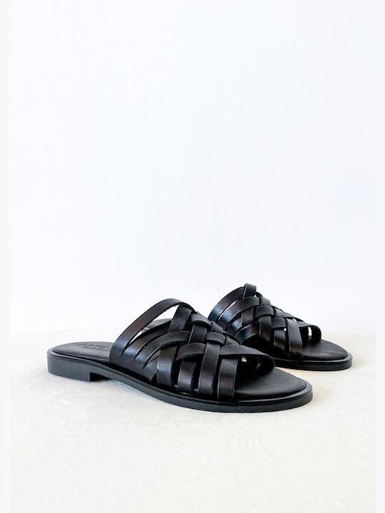 Arte Piedi Eris Leder Damen Flache Sandalen in Schwarz Farbe