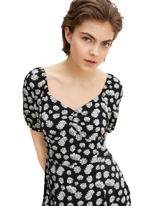Summer Midi Dress Black Daisy Print