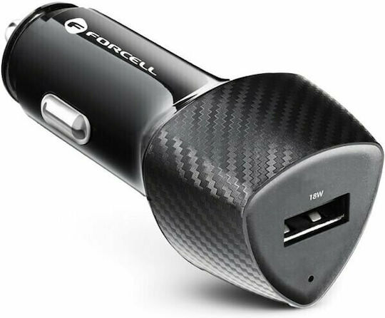 Forcell Φορτιστής Αυτοκινήτου 18W 2A με μία Θύρα: 1xUSB Μαύρο Χρώμα