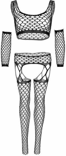 Leg Avenue Crop Top, Stockings & Gloves Sexy Dessous-Set Black D-231360