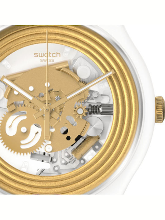 Swatch Golden Ανδρικό Ρολόι 41mm Μπαταρίας με Λευκό Καουτσούκ Λουράκι