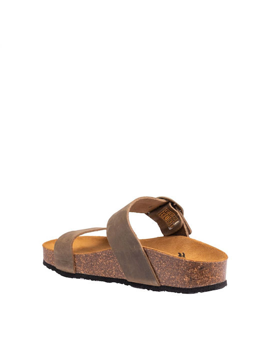 Leather Women's Flat Sandals Anatomic Flatforms in Khaki Color