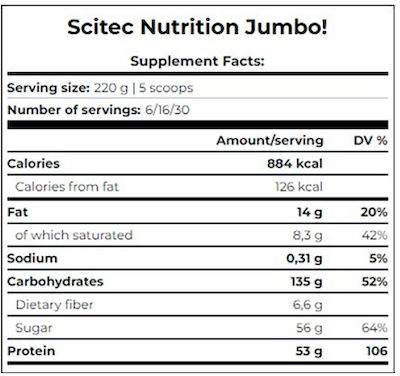 Scitec Nutrition Jumbo Drink Powder With 6 Carbohydrates mit Geschmack Strawberry 3.52kg