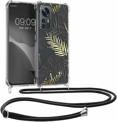 KWmobile Palm Leaves Silicone Back Cover with Strap Yellow / Grey / Transparent (Xiaomi 12 / 12X)