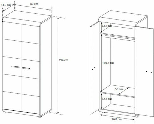 Double Door Wardrobe Galitea 80x54x194cm
