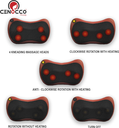 Cenocco Shiatsu Brown Μαξιλάρι Μασάζ Shiatsu για τον Αυχένα με Λειτουργία Θέρμανσης Καφέ