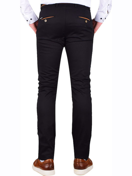 Como Ανδρικό Παντελόνι Chino Ελαστικό Slim Fit Μαύρο