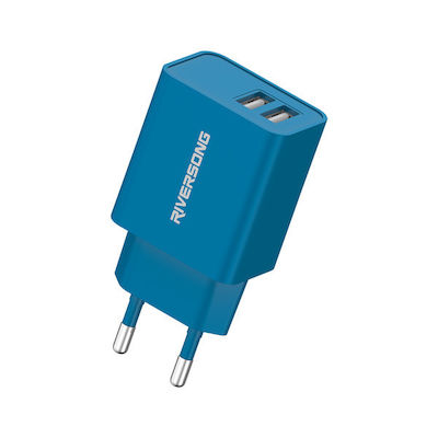 Riversong Ladegerät ohne Kabel mit 2 USB-A Anschlüsse Blau (SafeKub D2)