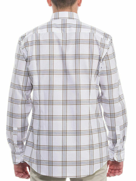 Hugo Boss Men's Shirt Long Sleeve Cotton Checked White