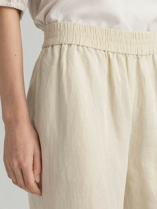 Women's Linen Trousers with Elastic Relaxed Fit Beige