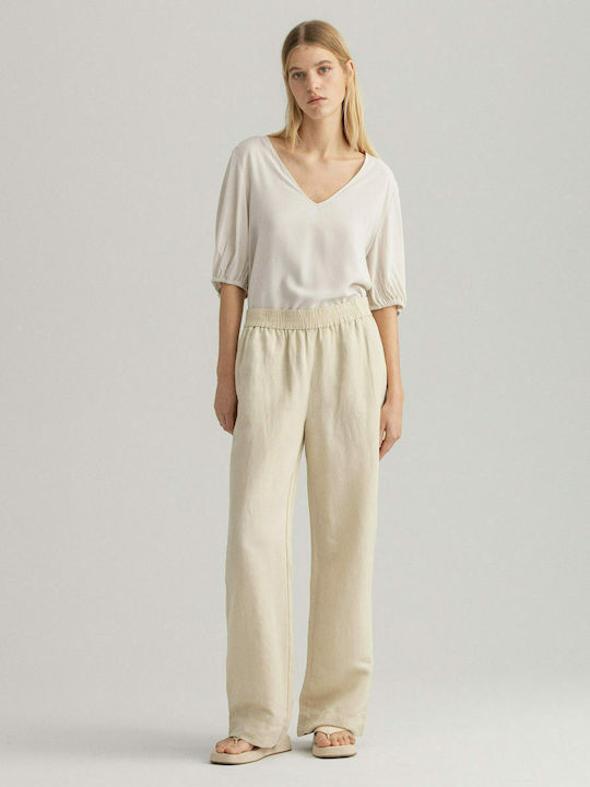 Women's Linen Trousers with Elastic Relaxed Fit Beige