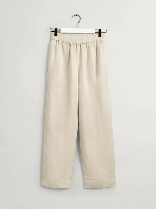 Women's Linen Trousers with Elastic Relaxed Fit Beige