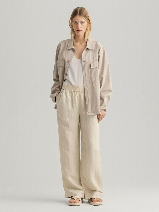 Women's Linen Trousers with Elastic Relaxed Fit Beige