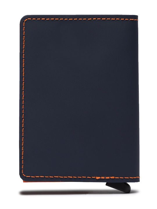 Slimwallet Matte Leather Men's Wallet Cards with RFID and Slide Mechanism Night Blue / Orange