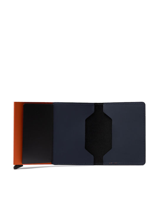 Slimwallet Matte Leather Men's Wallet Cards with RFID and Slide Mechanism Night Blue / Orange
