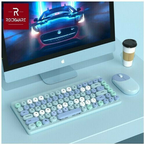 Rockware RW-QW02 Ασύρματο Σετ Πληκτρολόγιο & Ποντίκι Αγγλικό US Retro Μπλε