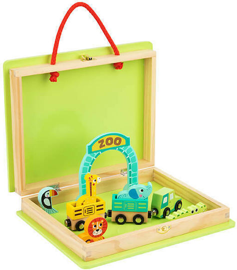 Tooky Toys Zoo Set with Train made of Wood for 3+ years+ Years