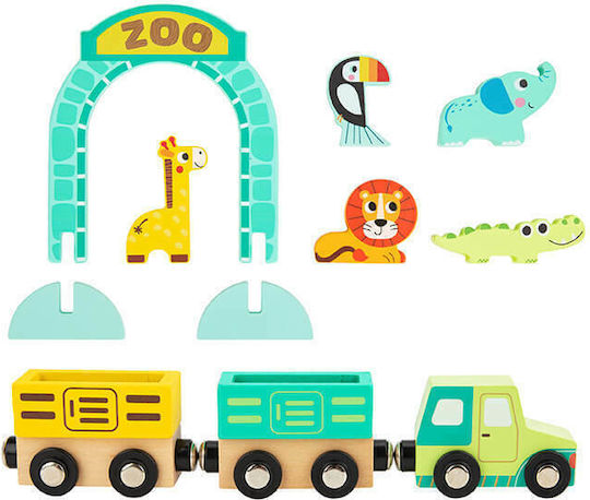 Tooky Toys Zoo Set with Train made of Wood for 3+ years+ Years