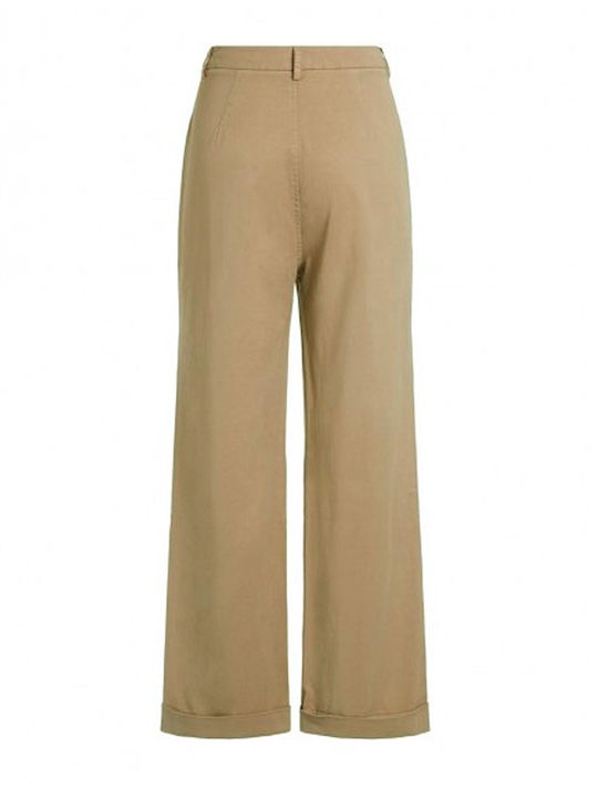 Women's Fabric Flared Trousers Beige