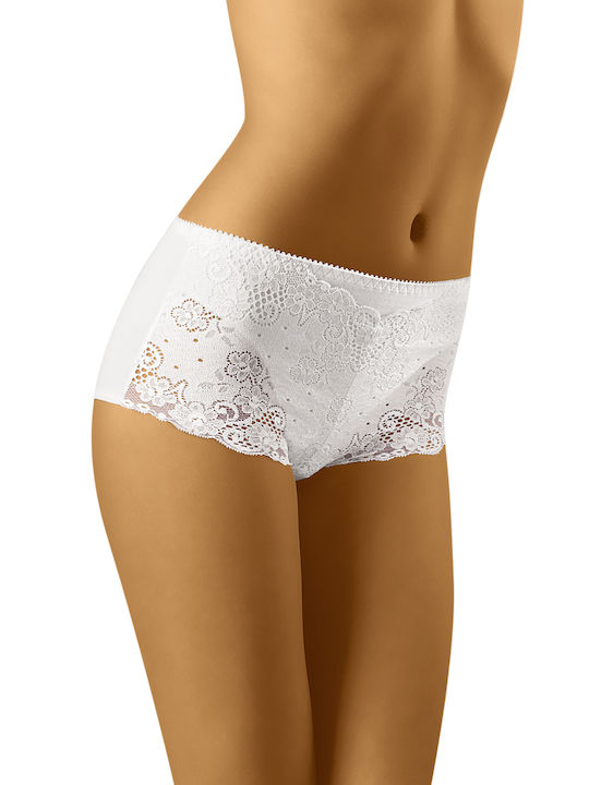 Wolbar Eco-Vi Baumwolle Hochtailliert Damen Boxer mit Spitze Weiß 156508