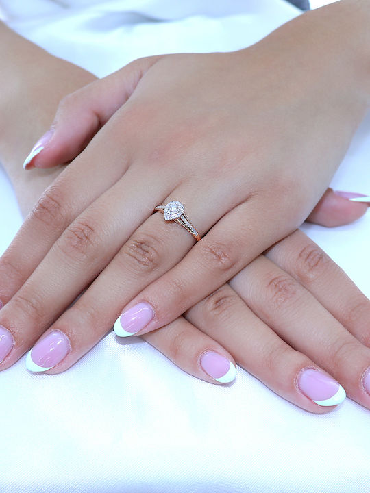 Inel Din Aur Roz 14K Cu Diamant