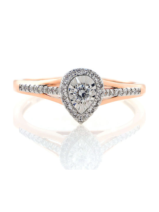 Inel Din Aur Roz 14K Cu Diamant
