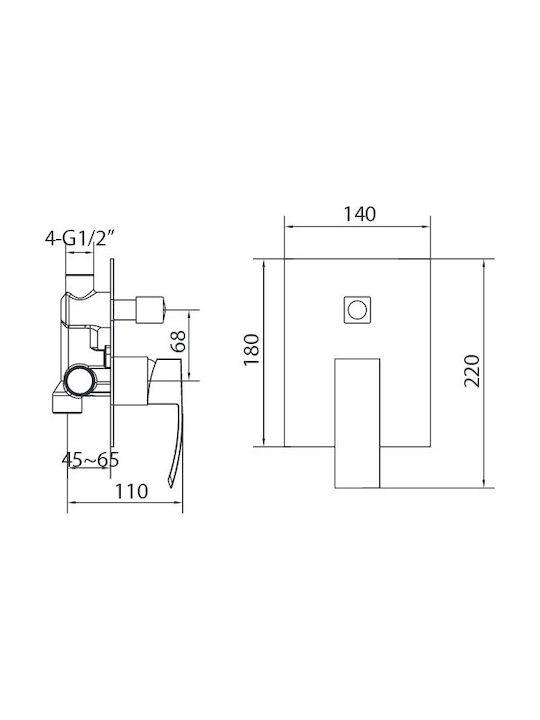 Creavit DNV2448 pentru Cadă 2 ieșiri Argintiu