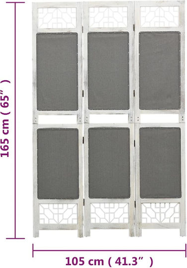 vidaXL Dekorativer Raumteiler Stoff mit 3 Paneelen Grey 105x165cm