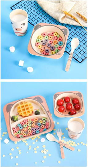 Fiko Feeding Set Piglet made of Bamboo Pink 5pcs