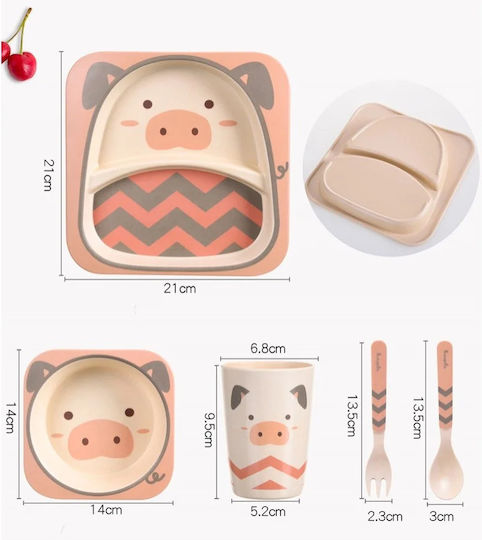 Fiko Feeding Set Piglet made of Bamboo Pink 5pcs