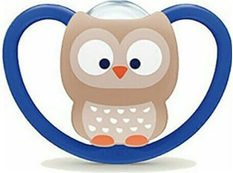 Nuk Space Orthodontic Pacifier Silicone with Case Owl - Blue for 6-18 months