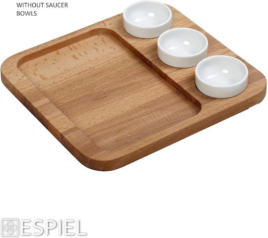 Espiel Wooden Dessert Divided Serving Plate with 4 Slots Brown 24x22x1.5cm