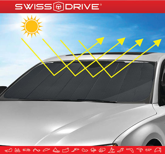Swiss Drive Ηλιοπροστασία Παρμπρίζ Αυτοκινήτου Εσωτερική Μαύρο Φιμέ Μαύρο 145x70εκ.
