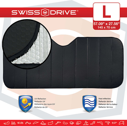 Swiss Drive Ηλιοπροστασία Παρμπρίζ Αυτοκινήτου Εσωτερική Μαύρο Φιμέ Μαύρο 145x70εκ.