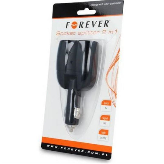Forever Car Charger with Ports: 2xLighter Black Color