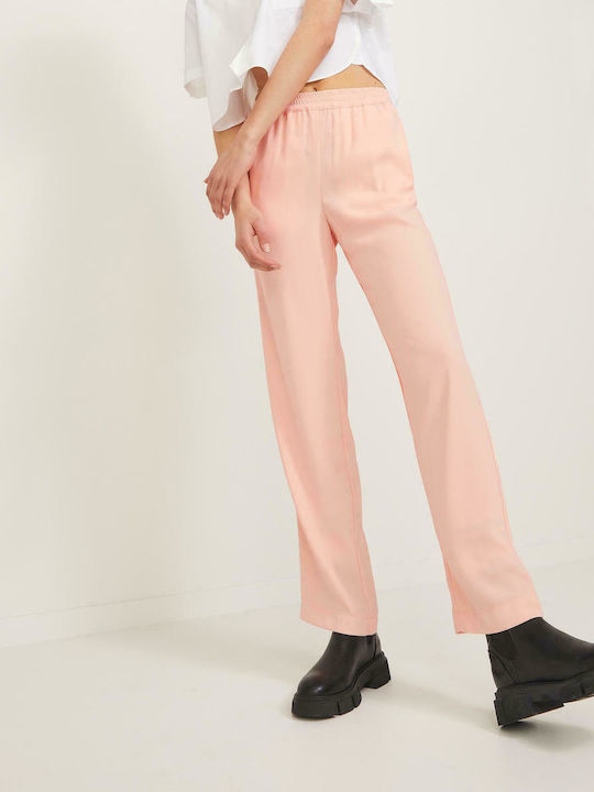 Jack & Jones Women's High-waisted Fabric Trousers with Elastic in Regular Fit Tropical Peach