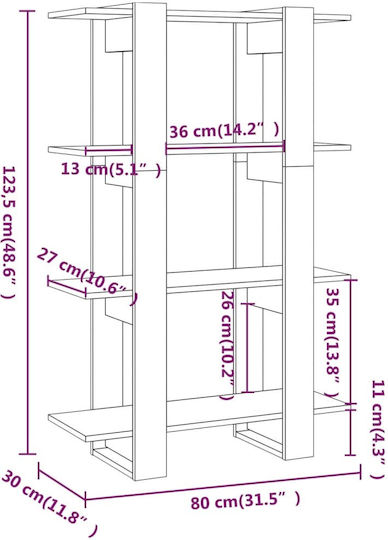 Βιβλιοθήκη Μαύρο 80x30x123.5εκ.