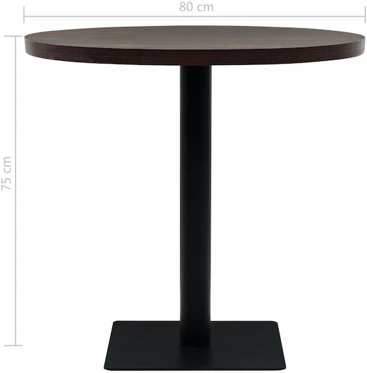 Bistro Round Kitchen Table Wooden with Metal Frame Dark Ash Grey 80x80x75cm