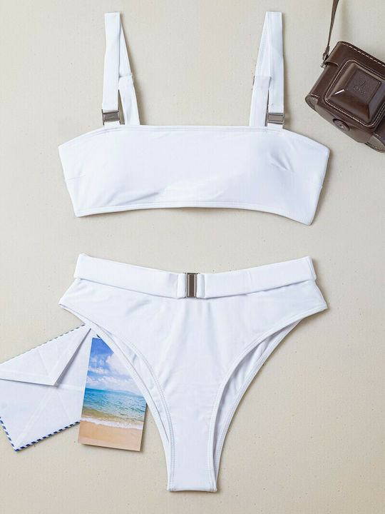 Olympic Stores Set Bikini Μπουστάκι Ψηλόμεσο Λευκό