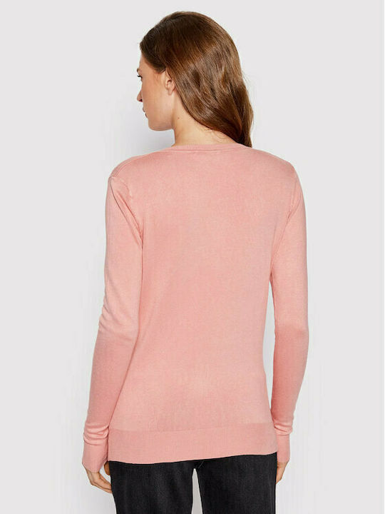 Guess Damen Langarm Pullover mit V-Ausschnitt Rosa