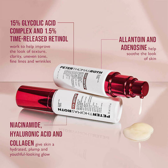 Peter Thomas Roth Even Smoother Glycolic Retinol Moisturizing & Anti-aging Serum Face with Retinol & Niacinamide for Radiance & Imperfections 30ml