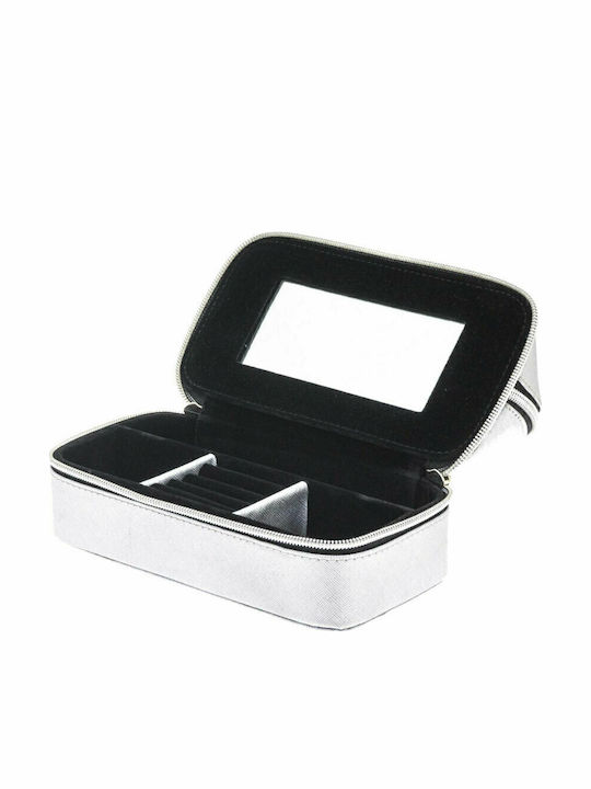 Davidts Velvet Travel Jewellery Box with Mirror Silver 19x14.5x9.5cm