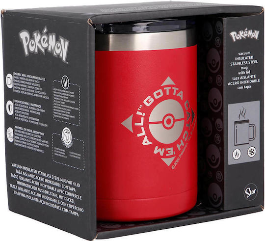 Stor Pokemon Ποτήρι Θερμός Ανοξείδωτο BPA Free 380ml Κόκκινο με Λαβή