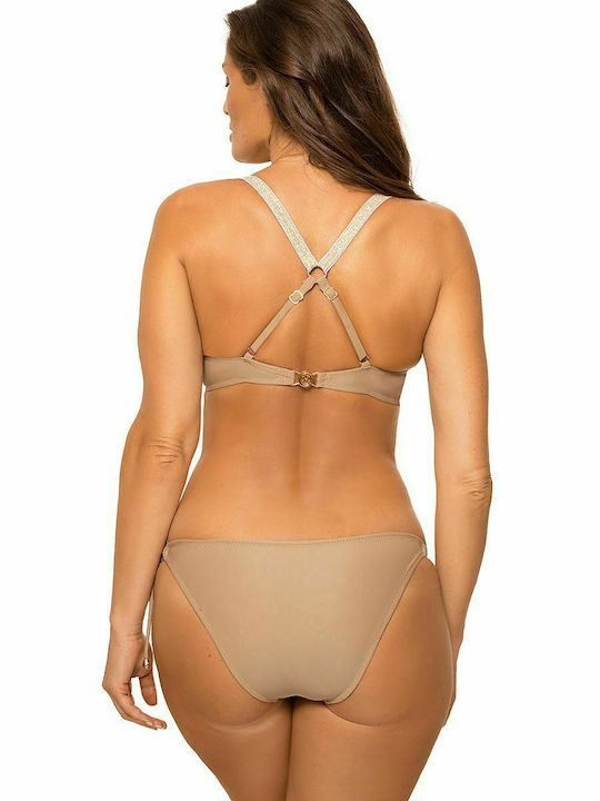 Marko Padded Underwire Bikini Set Bra & Slip Bottom with Laces with Adjustable Straps Beige