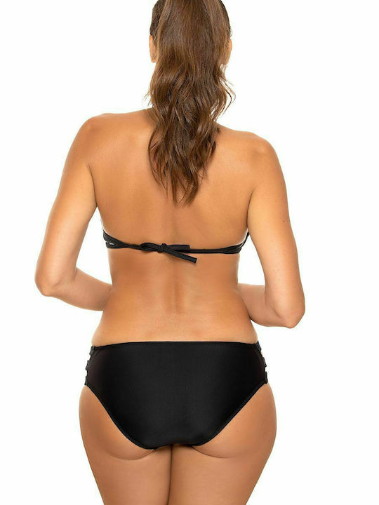 Marko Padded Sport Bikini Set High Neck Top & Slip Bottom Black Striped