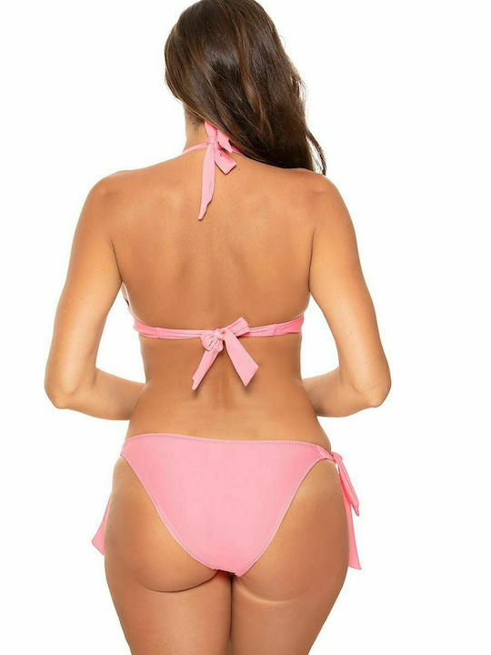 Marko Padded Underwire Bikini Set Bra & Slip Bottom with Laces Pink