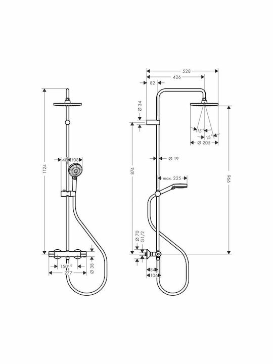 Hansgrohe Vernis Blend Duschsäule mit Wannenbatterie 112,4cm Schwarze