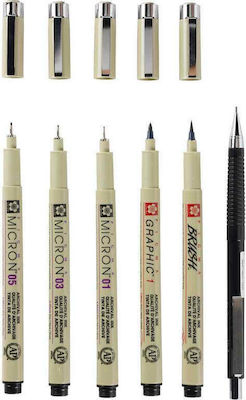 Sakura Pigma Micron Design Markers Black 6pcs