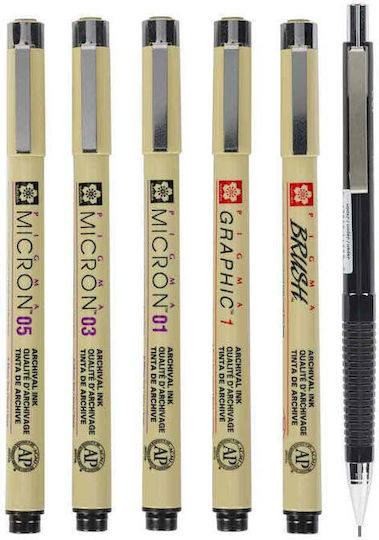 Sakura Pigma Micron Design Markers 0.7mm Black 6pcs